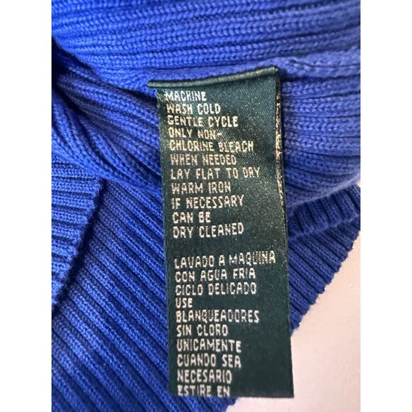 Lauren Ralph Lauren Turtleneck Sweater Womens L Black Label Blue Ribbed Preppy - Picture 7 of 9